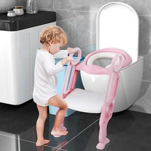 OHMG Reducteur de toilette avec échelle marches, Pliable et réglable adaptateur de WC portable, Réducteurs de Toilettes,avec marchepied et poignée