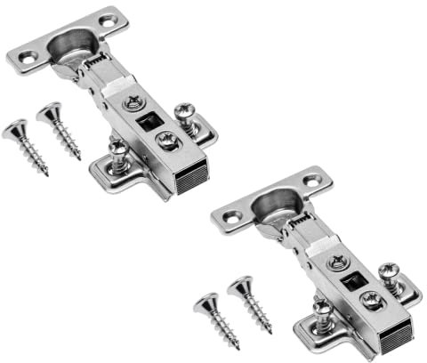 GTV - 2 x Minischarnier mit Dämpfung, Topfdurchmesser 26 mm -Scharnier Mittelanschlag - Montageplatte H=0 mit Euroschrauben - stiller Verschluss - Clip-On-Kette
