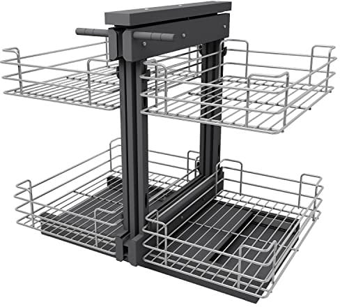 VADANIA Blind Corner Pull Out Organizer for 800mm Cabinet Left Open & Right Open Compatible, Min Opening 370mm, 2-Tier Pull-Out Basket, Soft Close, Bottom Mount