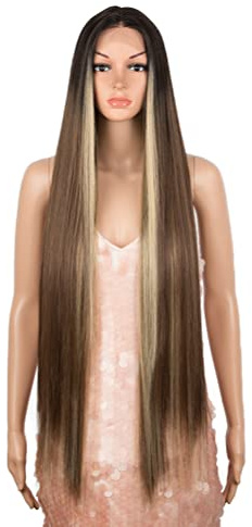 Style Icon Perücke 38 Inches Lace Front Wig Human Hair Quality Super Long Straight Wigs for Women Synthetic Hair Replacement HD Lace 150% Density (13? Lace 38 Inch, TTOL4/30S/26J)