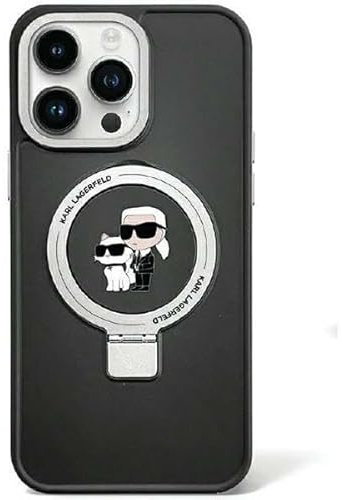 Karl Lagerfeld KLHMP15SHMRSKCK Hülle für iPhone 15 6.1 Schwarz hardcase Ring Stand Karl&Choupettte