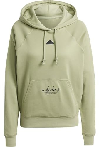 adidas Damen Signature Graphic Embroidery French Terry Loose Hoodie, Tent Green, M