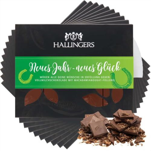 Hallingers Genuss Manufaktur Schokolade Weihnachts-Geschenk - Tafel Edelkakao handgeschöpft ohne Alkohol edler Karton 10x Neues Jahr - Ne... Macadamia-Nougat, Weihnachten für Frauen Männer
