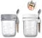 2Pcs Overnight Oatmeal Cups Overnight Oats Jar Portable with Lids Milk Cups Yogurt Bottles Lids and Spoons with Measurement Marks Overnight Oatmeal Cups with Reusable Glass (White&Gray)