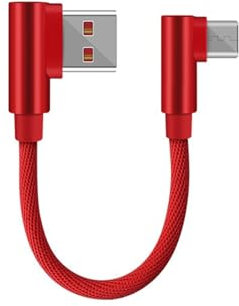 WEAREZ Duradero Cable de carga USB A a USB C, rojo/negro, 15cm/0,5 pies, doble codo, ultracorto y portátil, 2 uds. Portátil