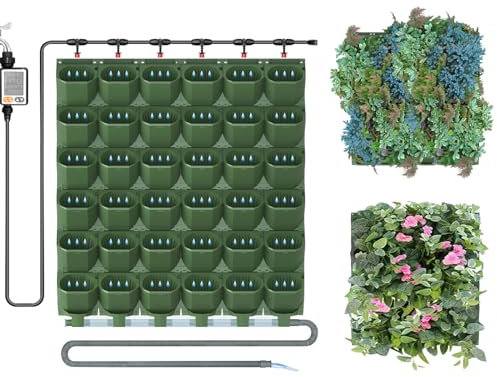 ZIAERKOR Self-Watering Wall-Mounted Planter Indoor/Outdoor Decor, Wall Planter Indoor Vertical Living Green Wall with 36 Pots Easy Installation (Army Green, 39x46.5x5.5 inch)