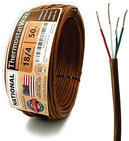 18/4 50Ft. NATIONAL Wire&Cable Thermostat Doorbell HVAC Heating Control Professional Cable Wire - Made in USA - 100% Solid Copper Conductors, CL2 ETL Listed, Low Voltage Applications Use