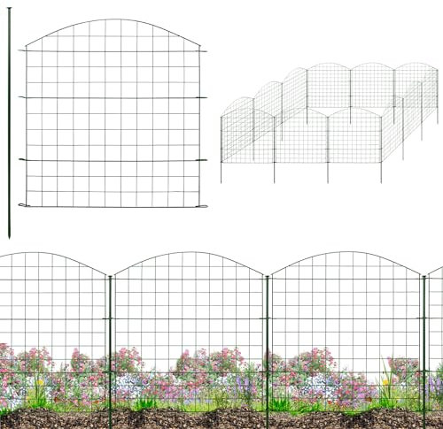 Zaun Gartenzaun Steckzaun Teichzaun für Garten Teich 12 Zaunelemente 78 cm hoch Metall Hundezaun Gitterzaun Oberbogen Grün V2Aox6 x 6cm