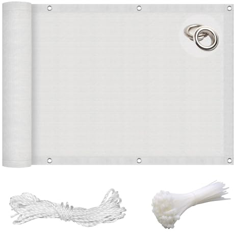 GAIFNAG Brise Vue Toile, Brise-Vue et Pare-Soleil 50 x 450 cm Couverture de Confidentialité, Confidentialité Écran Jardin Hdpe, avec Attaches de Câble et Cordons pour Jardin, Balcon, Blanc
