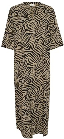 KAFFE Kleid Kamilia Damen Kleid Freizeit Lose T-Shirt Sommerkleid Lang Einfarbig V-Ausschnitt Kurzarm Freizeitkleider 38, Chinchilla/Black Animal Print