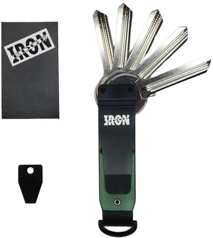 Iron Edge Key Organiser - Portable Keychain, Minimalist Heavy Duty Keyring, Pocket Smart Key Holder with Gift Box and Tool (Aluminium, Army Green)