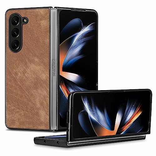 COQUE Custodia per Samsung Galaxy Z Fold 6, Cover sottile con motivo in pelle retrò per Samsung Galaxy Z Fold 6 5G-Marrone