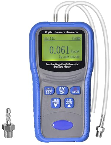 Digitales Differenzdruckmessgerät ±206.8KPa, Kethvoz Dual Port Manometer mit Überdruckalarm & Datenspeicher, Tragbares HVAC Gas Luftdruckmessgerät mit 11 Einheiten