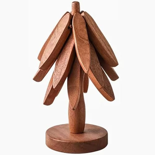 Untersetzer Baum für Hot Pad Schalen,Wooden Tree Coaster Set of 3，Untersetzer Topf Topfuntersetzer Set,Kreative Faltbare Untersetzer Holz für Topflappen Küche Geschenk Home Ornamente (Dunkel)