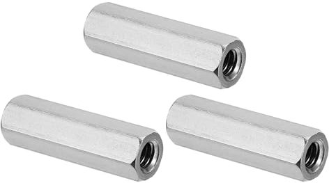 PATIKIL 1/4-20 UNC 304 Edelstahl Sechskant Kupplungsmuttern, 3 Stück 1.38/35mm Langmutter Gewindehülse Sechskantmutter Edelstahl Kupplungsmutter Gewindemuffe Gewindeeinsatz, Silberton