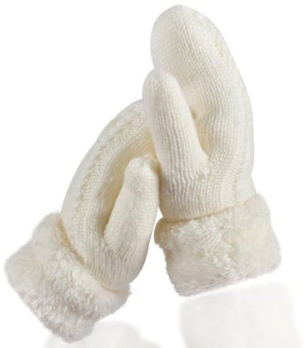 Handschuhe Damen Winter Warm Touchscreen Handschuhe Winterhandschuhe Gestrickte Damen Strick Fingerhandschuhe Fäustlinge Damen Strickhandschuhe Wollhandschuhe Frauen für Skifahren Radfahren (Weiß)