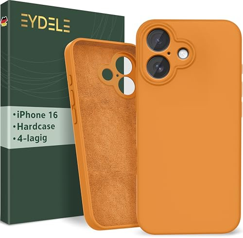 EYDELE 4-Lagige Hülle für iPhone 16 - Gummierte Handyhülle mit Soft Inlay | Hardcase Cover | Silicone Coating - Schutzhülle in Aprikose