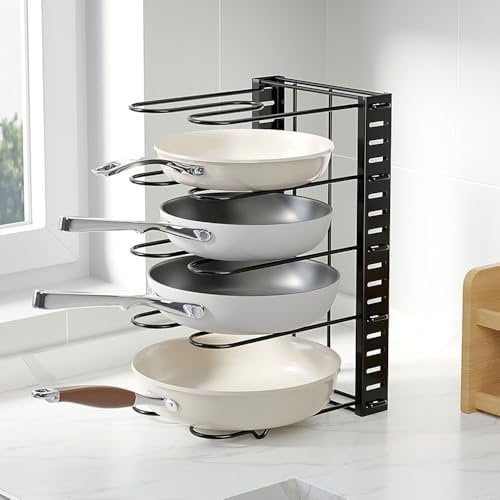 Hosoncovy Metal Pot Holder Rack Multi Layers Adjustable Countertop Pot and Pan Storage Rack Standing Pot Rack Under Sink Rack for Kitchen (5 Layer)