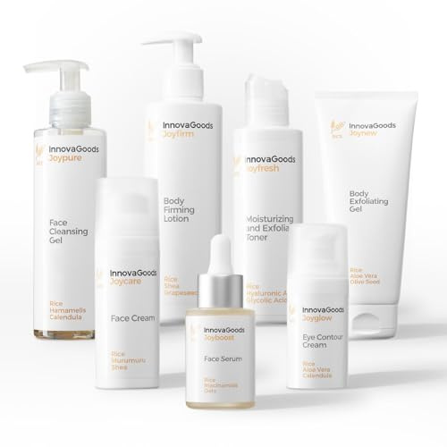 InnovaGoods Routine-Set für Gesicht und Körper mit Reis, Pflegeset für die mit natürlichen Inhaltsstoffen, ideales 7-teiliges Set, spendet Feuchtigkeit und strahlt, geeignet für alle Arten