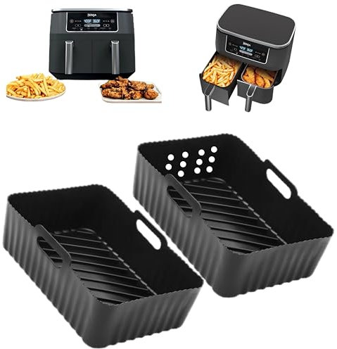 Silicone Air Fryer Liners for Ninja AF451UK/AF400UK/SL400UK 9.5L,2Pcs Silicone Air Fryer Liner forTower 9L/EMtronics 8.5-9.5 L Dual,Reusable Air Fryer Accessories,a Split of Dry&Wet Airfryer Liners