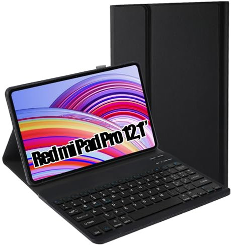 Jeloyutek per Xiaomi Redmi Pad Pro/Poco Pad Custodia con Tastiera, Italiano QWERTY Tastiera Staccabile e Cover per Xiaomi Redmi Pad Pro 12,1 2024, Nero