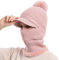 Warme Wintermütze für Damen, Wollmütze, Schal, integrierter Pullover, Mütze, niedlich, Outdoor-Ohrkappe, Strickmütze, Panther-Mütze, rose, Einheitsgröße