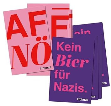 50 Kein Bier für Nazis + AFnö Sticker | Set mit 2 Motiven, je 25 Aufkleber | fcknzs fck afd nzs Abziehbiler | Politisch, Links fckafd | Wetterfest für Outdoor & indoor | 5,5cm x 8,5cm