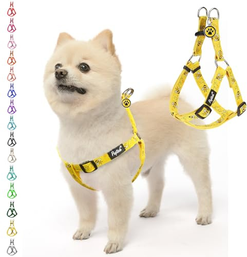 Pupteck Zerrfreies Hundegeschirr Weiches Verstellbares Nylon Step-in Welpen-Weste für Outdoor-Spaziergänge mit ID-Anhänger, Gelbe Biene, M