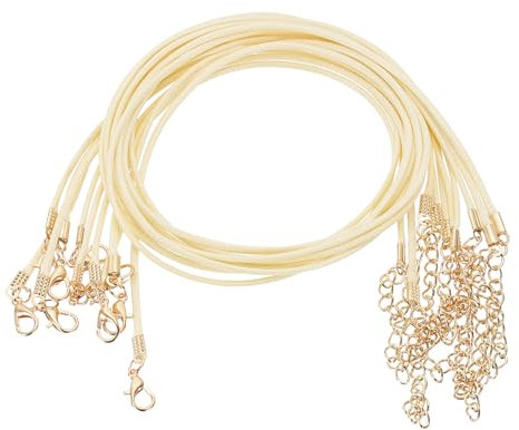 sourcing map 10pcs Waxed Necklace Cord Bulk, 18 Inches and 1.5mm Dia Necklace String Rope with Clasp for Pendants, Bracelets, Necklaces, Jewelry Making Beading Supplies,Beige