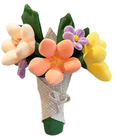 Uran Mall Bouquet de fleurs artificielles en peluche multicolore avec enveloppe en tissu cristal, 30 cm