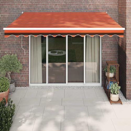 IKAYAA Markise 300x250 Gelenkarmmarkise Markise mit Handkurbel Markisen Balkon Sonnenmarkise Terrassenmarkise Sonnenschutz-Orange und Weiß300 x 250 cm
