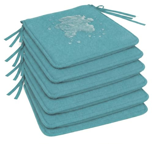 Pack 6 Cojín para silla 40x40x2 cm|Repelente al agua y fácil de limpiar|Con cintas de sujeción|Funda con cremallera desmontable|Uso interior y exterior|Ideal para comedor, terraza, jardín u oficina