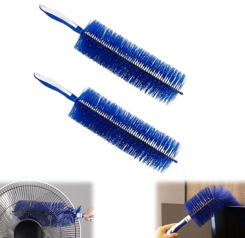 Fan Cleaning Brush,2025 New Reusable Fan Brush with Flexible Fine Bristles,Bendable Dusting Brush for Electric Fan,Microfiber Dust Collector for Standing Fan Vent Cleaner (Blue+Blue)