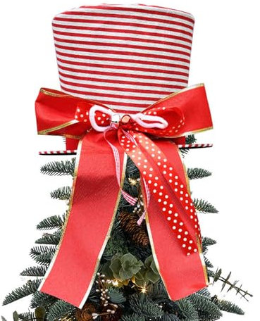 Weihnachtsbaumspitzen-Dekoration, Hut mit großer Schleife, Weihnachtsbaumspitze, Ornament für Party, Dekoration, Geschenk, gestreifte Schleife