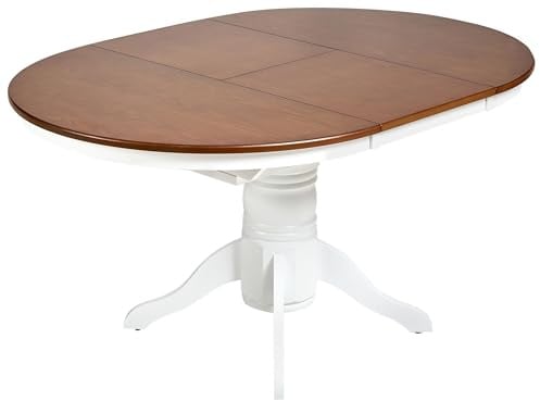 Beliani Esstisch Holzoptik braune Esche oval ausziehbar 106/150 cm Holz-Mittelfuß Akron