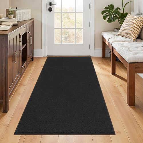 SHACOS Teppich Läufer Flur 80 x 150 cm Schwarz Küchenteppich rutschfest Modern Teppichläufer Waschbar Flurläufer Küchenläufer Flachgewebe Flurteppich für Eingang, Korridor, Küche, Wohnzimmer