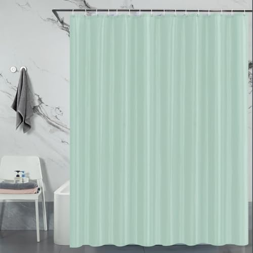 LUKDUNG 240x200 Badevorhang Polyester Textil, Duschvorhang Anti-schimmel für Badezimmer, Vorhang für Badewanne Dusche aus Stoff Wasserdicht Waschbar, Shower Curtain mit 16 Haken Grün