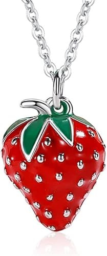 FLXHSA Silver s for Women,Novel Women Sterling Cute Red Strawberry Pendant Dainty Trendy Choker Chain Jewelry Her Girls Couples