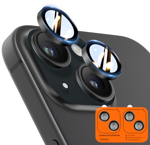 TOCOL 2 Pack for iPhone 15 / iPhone 15 Plus Camera Lens Protectors | Individual Tempered Glass Protectors, Easy Installation, Case Friendly, Anti-Scratch, HD Night Shooting Mode, Black