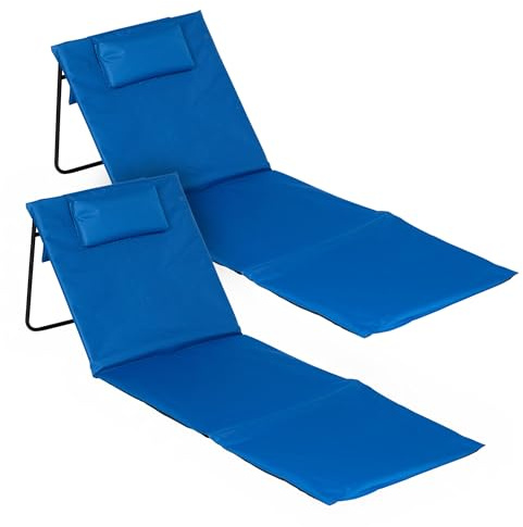 Spetebo Strandmatte 2er Set 145 x 48 cm mit Verstellbarer Lehne - blau
