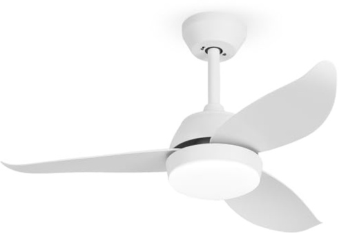 YAZIONG Ventilador de Techo con Luz Silencioso, Motor DC, 6 Velocidades, 3 Colores, Temporizador, Modo Brisa Natural, Doble Altura - Ideal para Verano e Invierno (blanco)