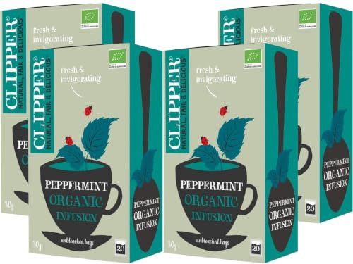 Clipper Organic Peppermint Infusion Tea Bags 20 (Pack of 4), Naturally Caffeine Free Herbal Tea, 100% Organic Peppermint, Plastic-Free & Unbleached Tea Bags, from SuperfoodUK