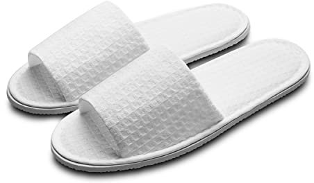 AhfuLife Echoapple 5 Pairs of Waffle Open Toe White Spa Slippers-Two Size Fit Most Men and Women for Spa, Party Guest, Hotel and Travel (White, 6/7.5 UK)