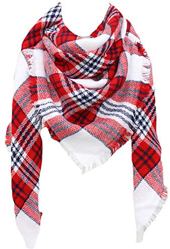 SUNDAY ROSE Femmes Plaid Écharpe Grand Frangée Tartan Châle - Rouge Blanc Noir