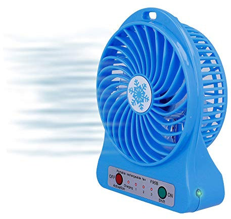 REY Ventilador USB Portátil Recargable, 3 Velocidades Sobremesa Ordenador, Silencioso y Práctico, Color Azul