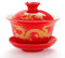 YBK Tech Tazza da tè e piattino in porcellana Kung Fu con coperchio, set da tè tradizionale cinese Gaiwan Sancai con motivo dragone (rosso)