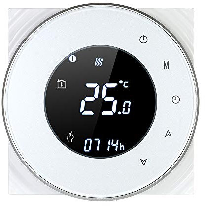 Decdeal Thermostat WiFi Runde LCD Touchscreen Wandthermostat 5A Programmierbare Hintergrundbeleuchtung 0.5 ° C Genauigkeit Sprachsteuerung App Fernbedienung für Fußbodenheizung Wasserheizung