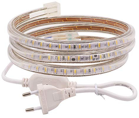 XUNATA 3m 220V Tiras LED, SMD 3014 120LEDs/m, IP67 Impermeable, Escalera de Techo Blancas Tira de LED Cocina Cable Luces LED Azul