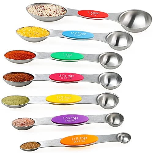 Magnetisches Messlöffel-Set, Edelstahl, doppelseitig, Teelöffel, Esslöffel für trockene und flüssige Zutaten