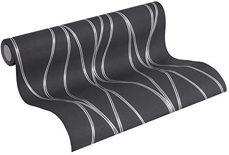 A.S. Création Vliestapete Trendwall Tapete gestreift 10,05 m x 0,53 m grau metallic schwarz Made in Germany 371324 3713-24